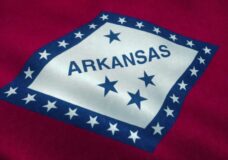 Arkansas Flag Waving In The Wind. Sign Of Arkansas. 3d Rendering-070711520