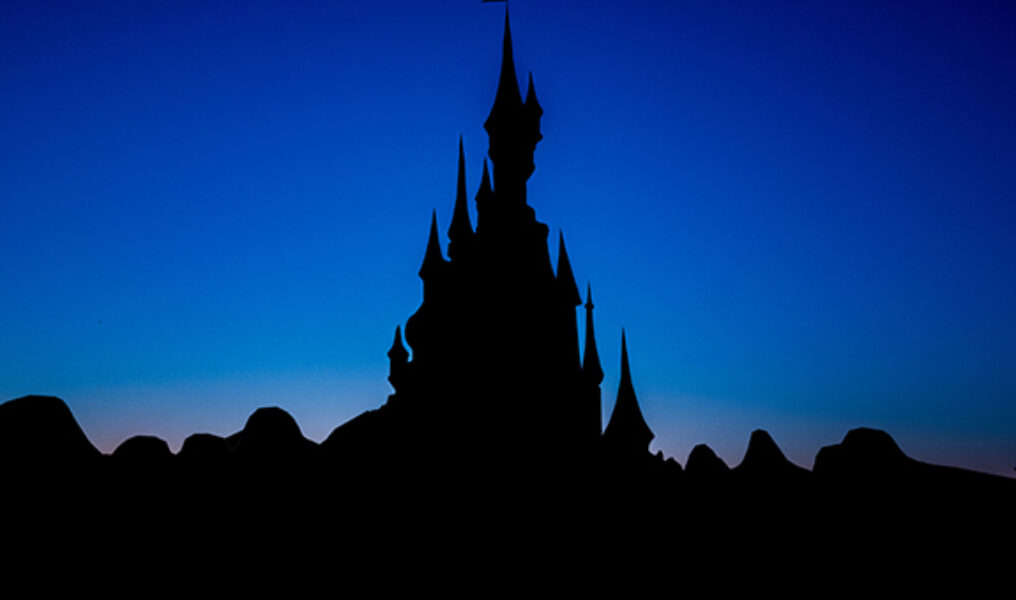 Beautiful castle with backlight and a blue background color