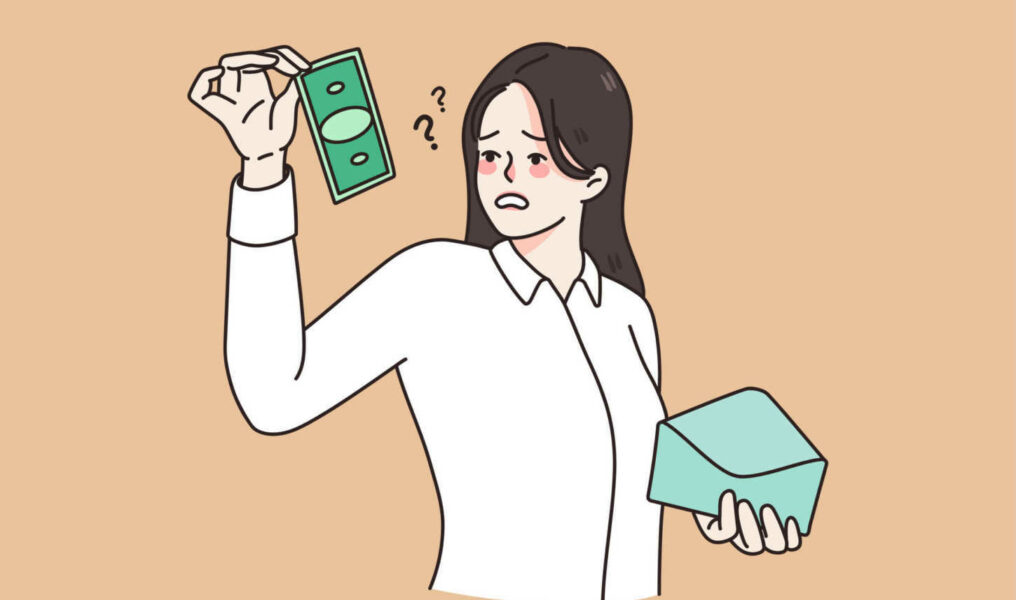 Confused Female Employee Shocked By Small Salary In Envelope. Fr