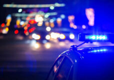 Night Police Car Lights In City - Close-up With Selective Focus