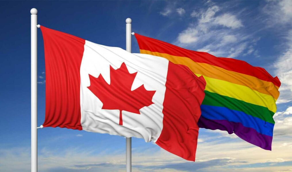 3d rendering gay flag with Canada flag